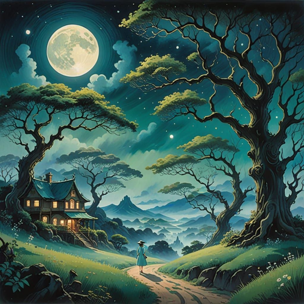 Dreamlike Fantasy Landscape in Whimsical Oil Painting Style