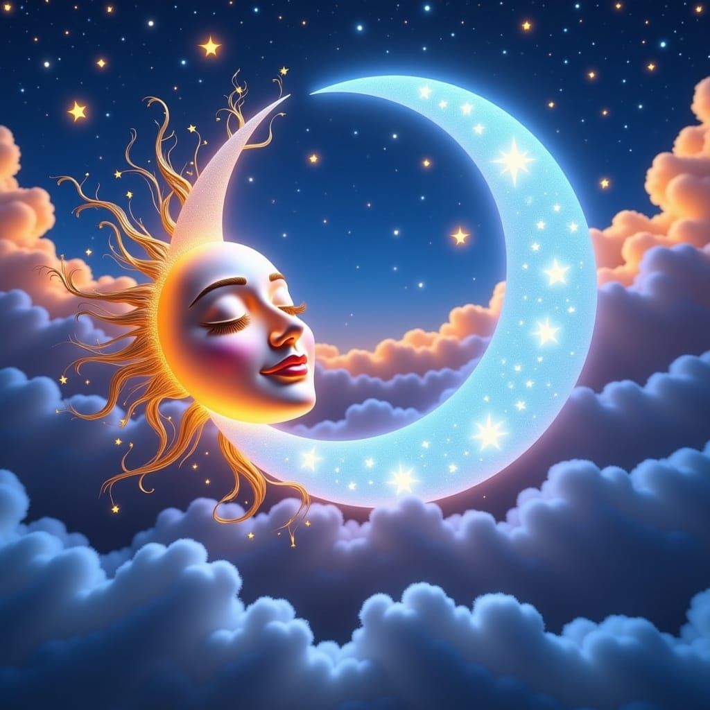 A shining, shimmering, luminous anthropomorphic sun with tays extending out and a beaming smiling face and beautiful wide eyes, surreal, whi...