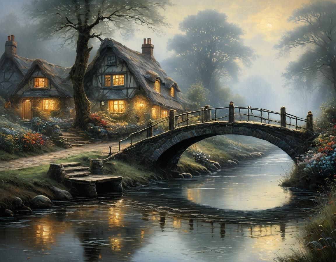 A painting by Johan Jongkind, kerem beyit, thomas kinkade cfg _ scale 8, foggy morning a pretty textured ...  by @Spearmint
