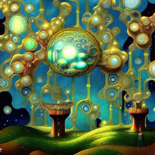 Magical Ethereal Landscape with Crystal Buildings