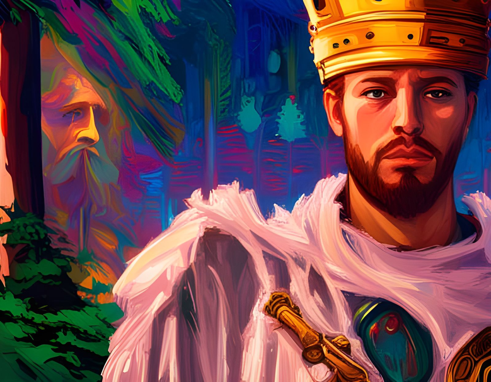 King Arthur and Excalibur in the enchanted forest AI Generated