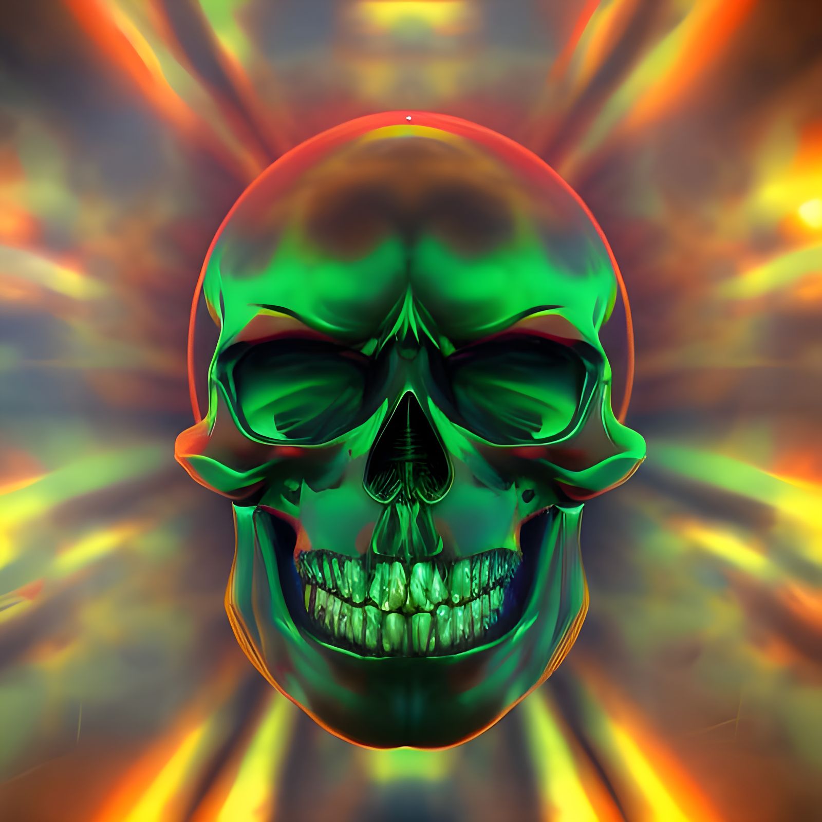 Portrait of a green skull with hair pop art glowing neon poster art - AI  Generated Artwork - NightCafe Creator