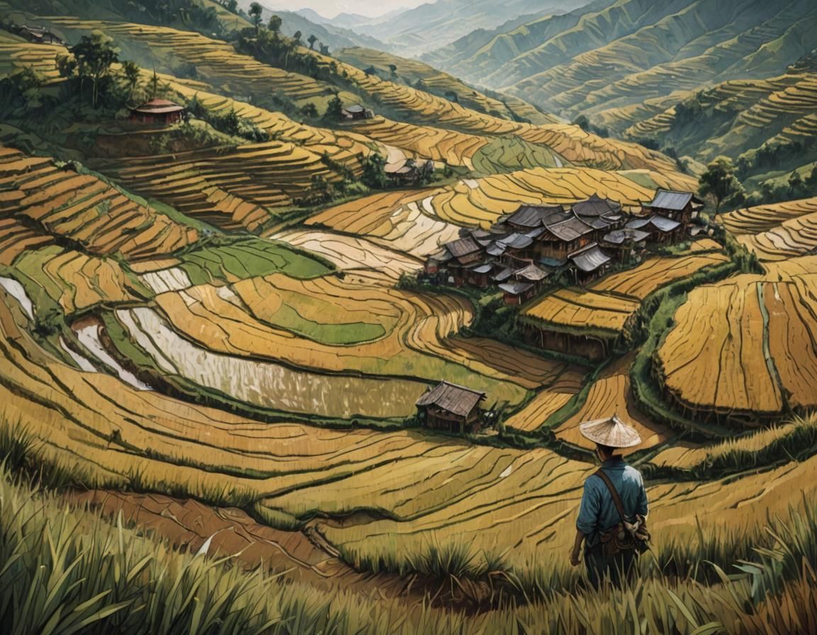 Vietnamese Rice Terraces in the Mù Cang Chải District - AI Generated ...