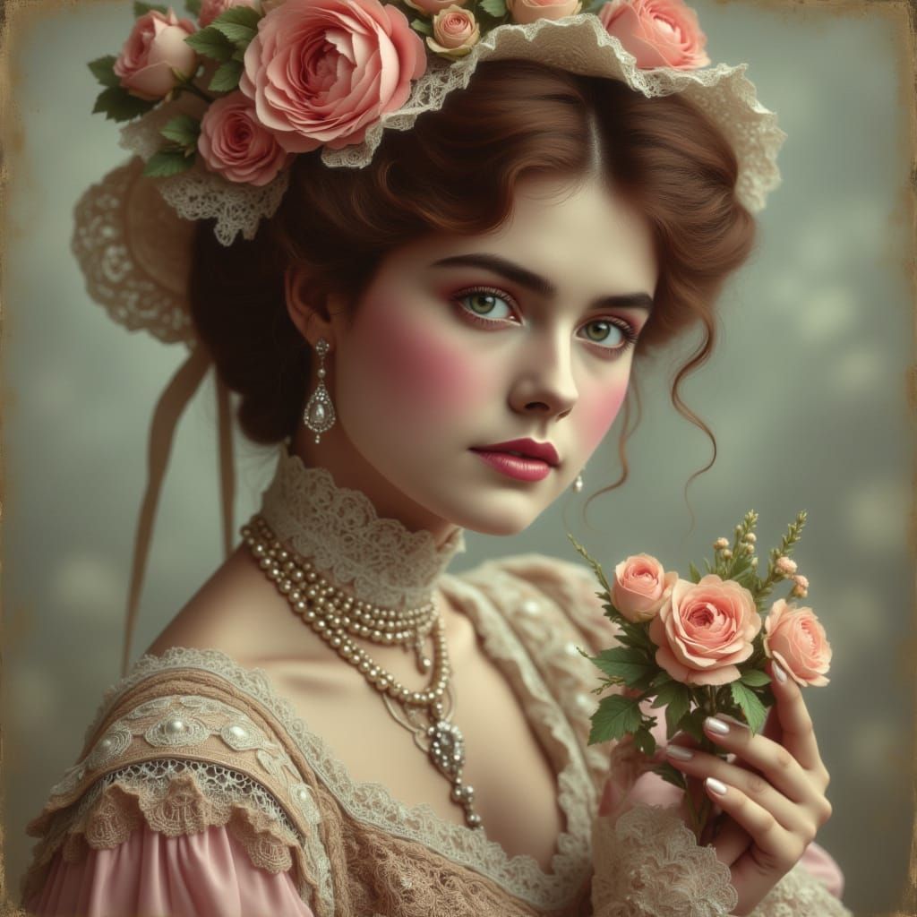 <lora:kak-VictorianMaiden:1.0>A gorgeous portrait of a Victorian Gibson woman with pale skin and freckles, with Edwardian, Victorian Gibson ...