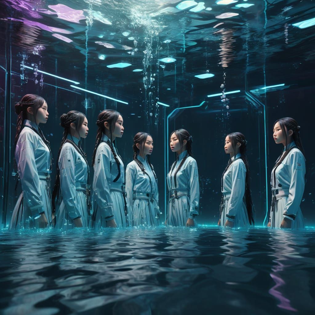 Vibrant Korean Women Emerge from Futuristic Water Wall in Sy...