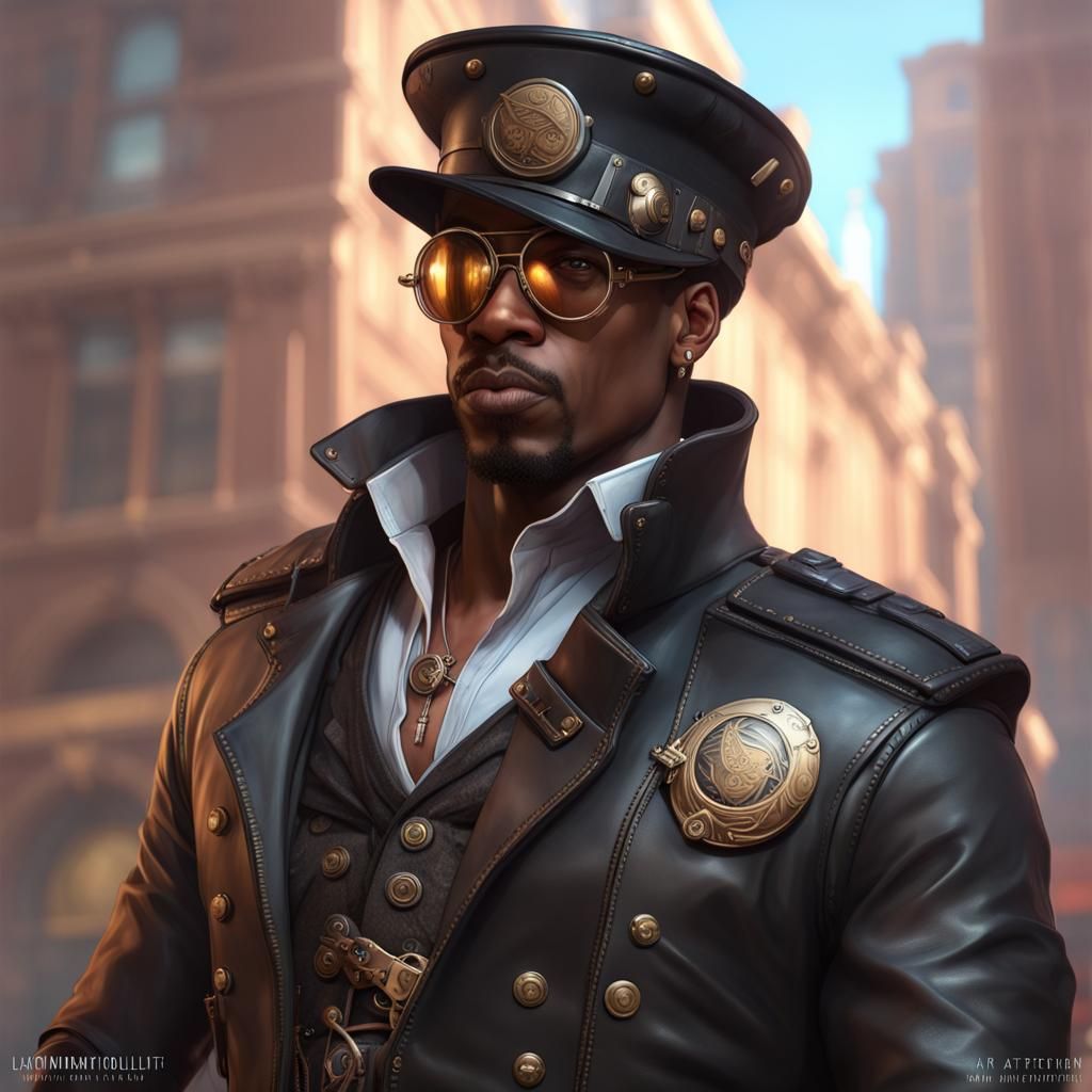 Black Steampunk man as a cop - AI Generated Artwork - NightCafe Creator