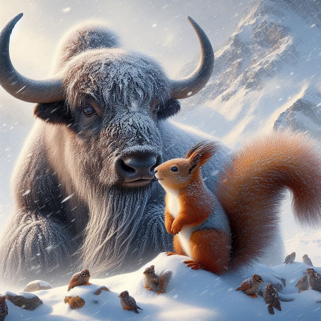 The Squirrel Adventures -  The Yak says  What are you and your friends doing out here?