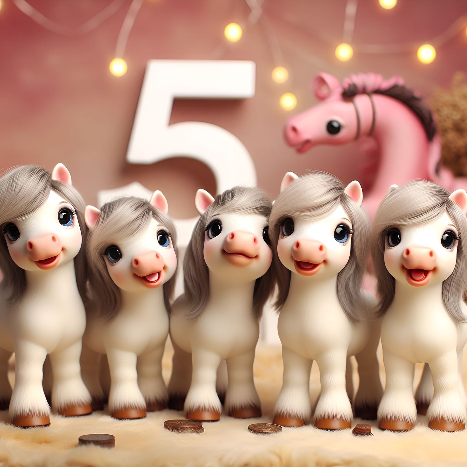 Five White Miniature Ponies