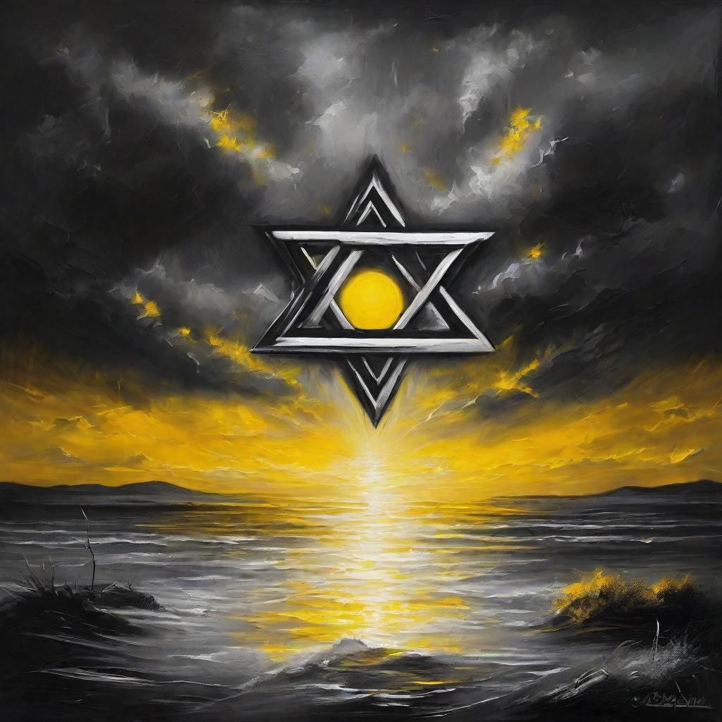 Dramatic Star of David Oil Painting in Black and White