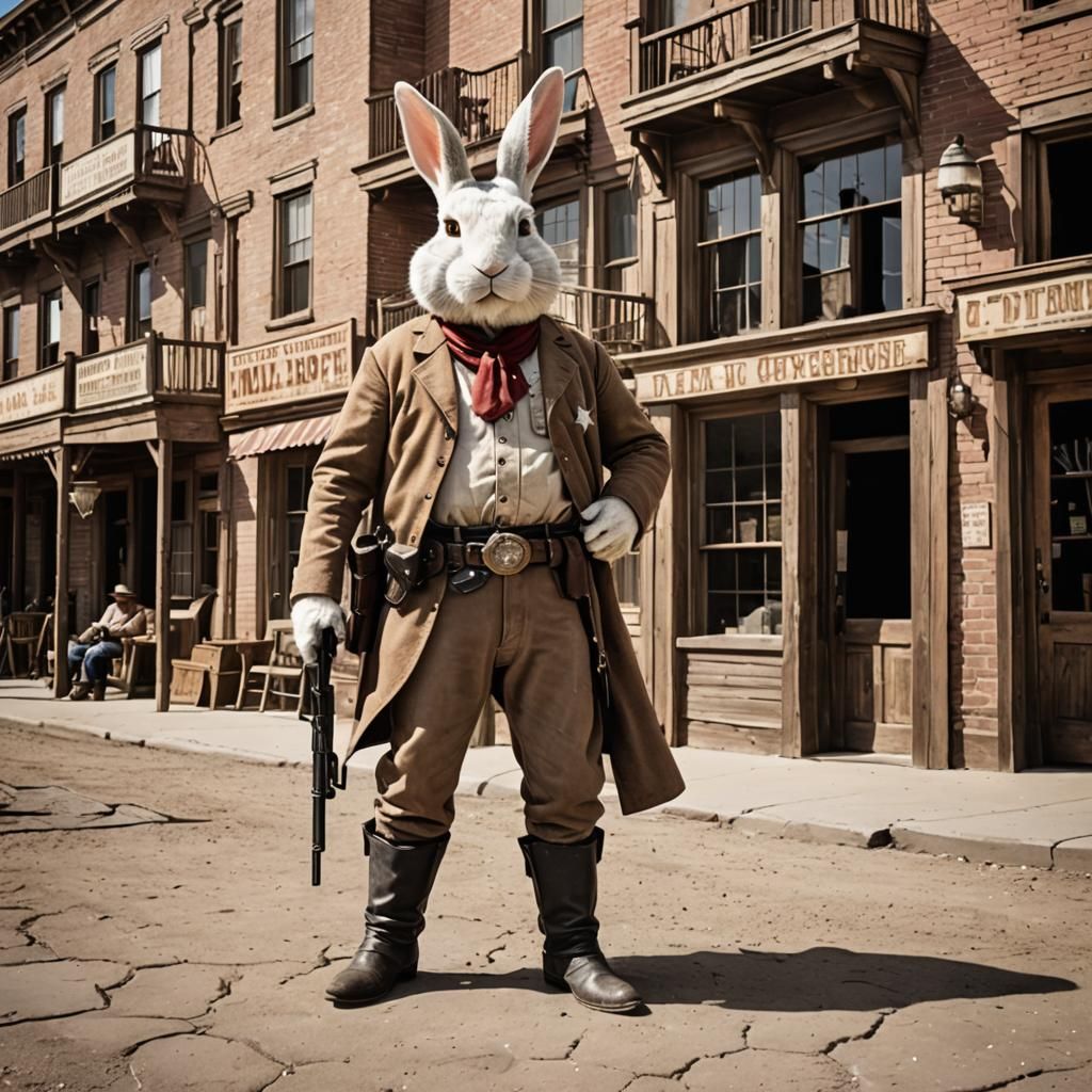 Bipedal Rabbit Sheriff in Old West Town