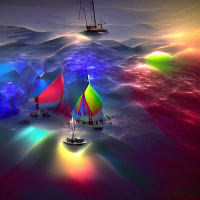 Sailing by crystal icebergs
