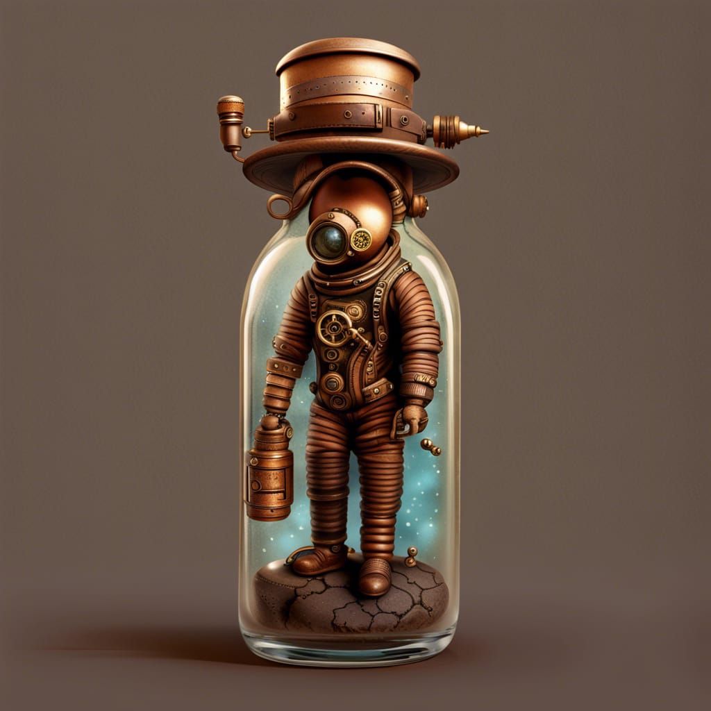 Steampunk Astronaut In A Steampunk Bottle Ai Generated Artwork