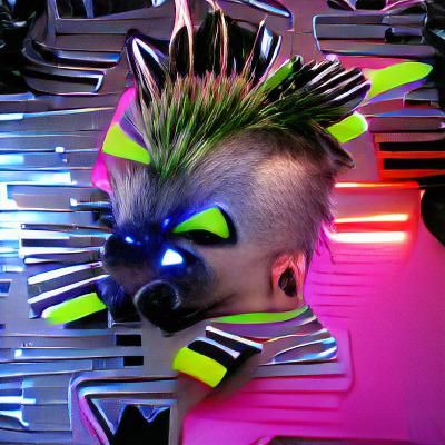 Neon raccoon punk mohawk fierce