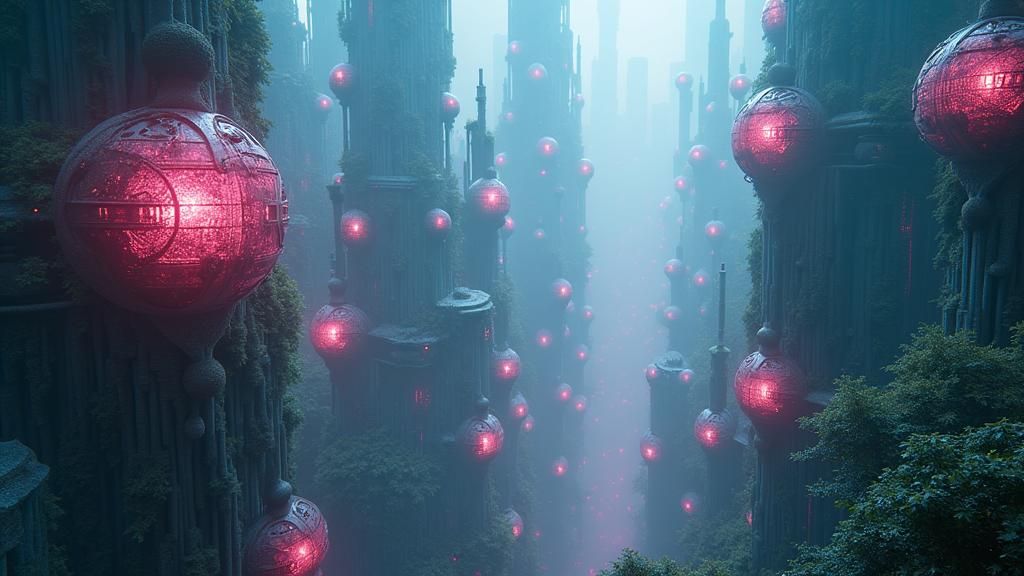 Dystopian cyberpunk organic living city concept art. Wide-an...