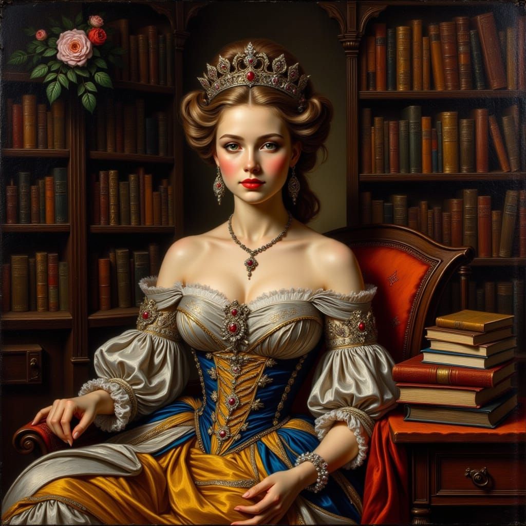 Baroque Queen in Opulent Office, Diamond Crown