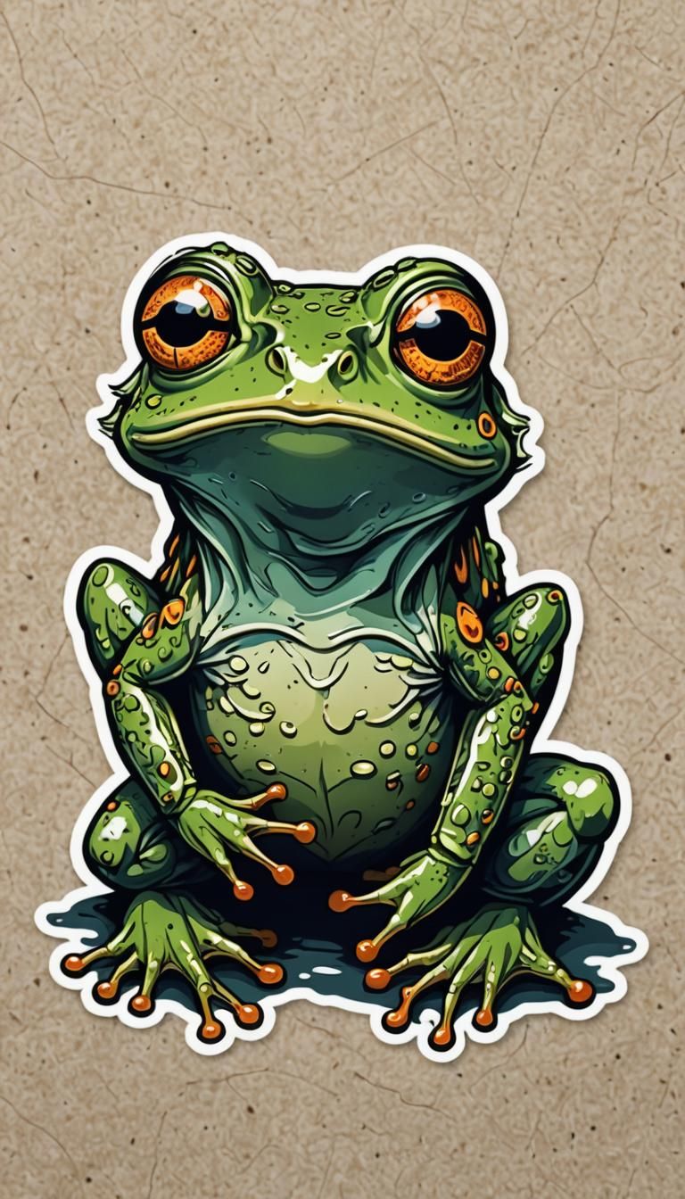 realistic portrait of a frog beautiful punky, large expressi...