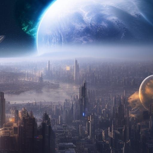 City floating in the middle of space undefined