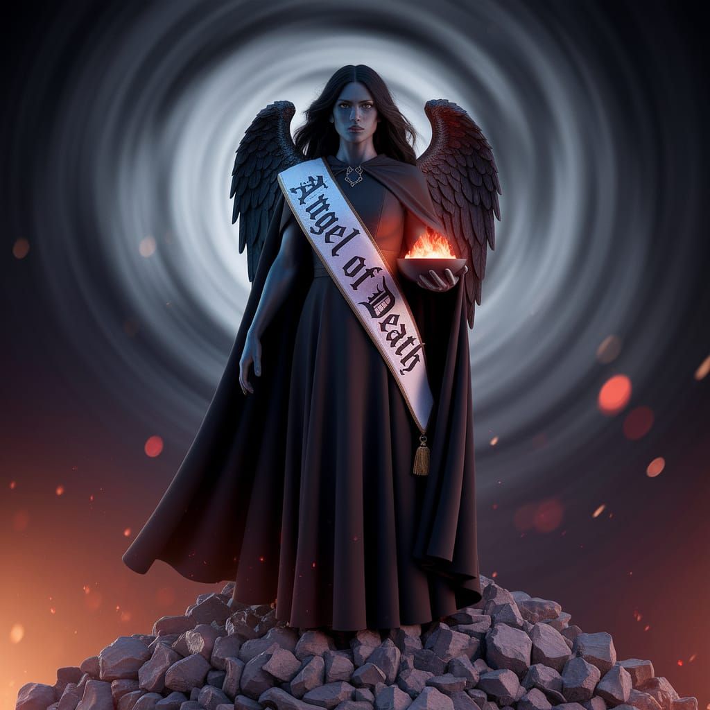 Gothic Angel of Death Ascends from Midnight Ruins