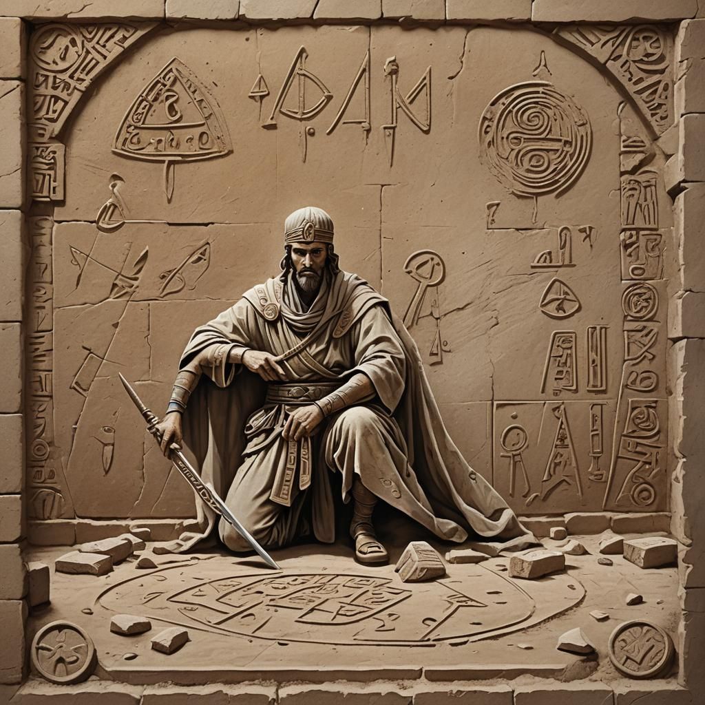 Fresco depicting a fourarmed warrior AI Generated Artwork