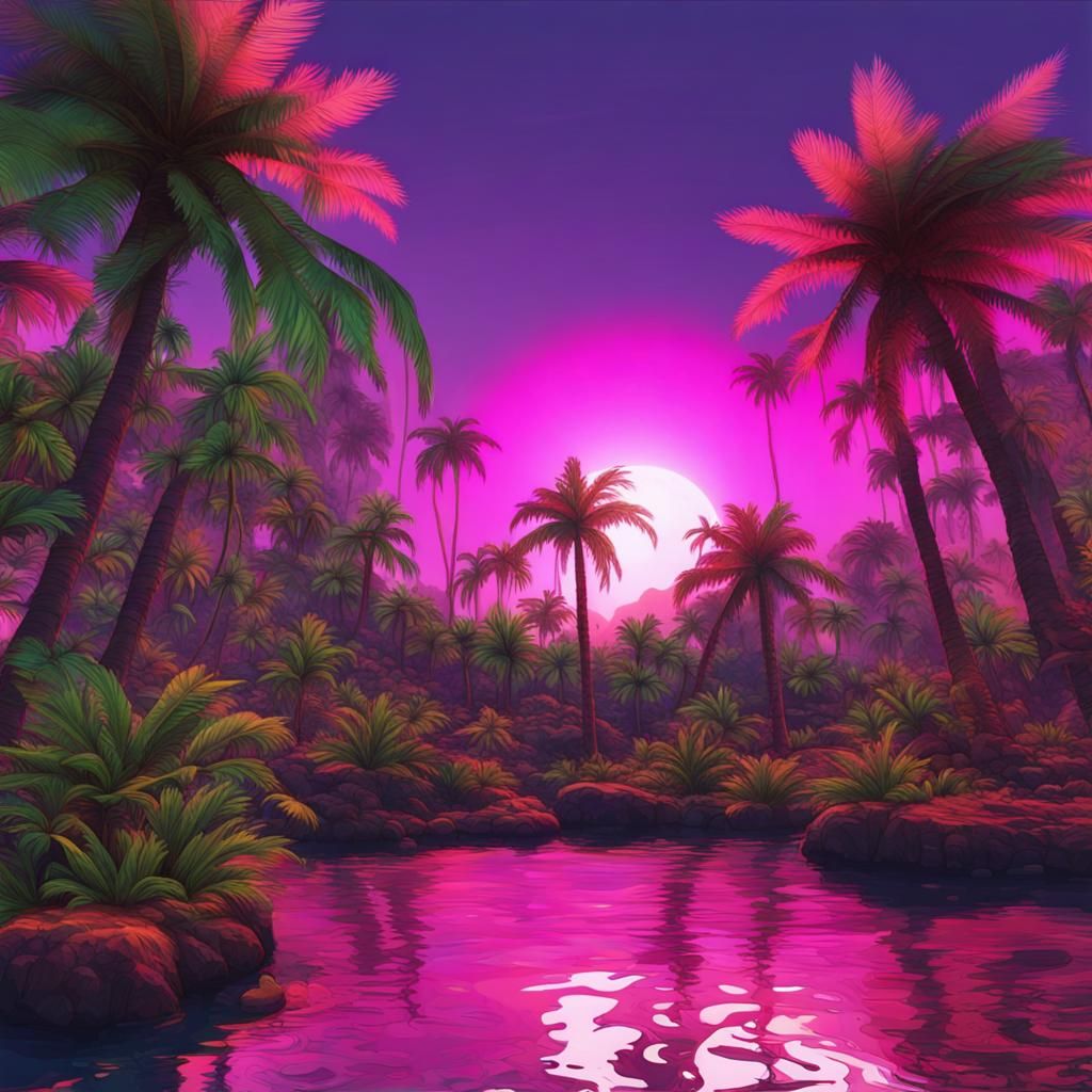 VAPORWAVE TROPICAL JUNGLE  AT SUNSET ⛱️ ON NEPTUNIAN  NEVERL...