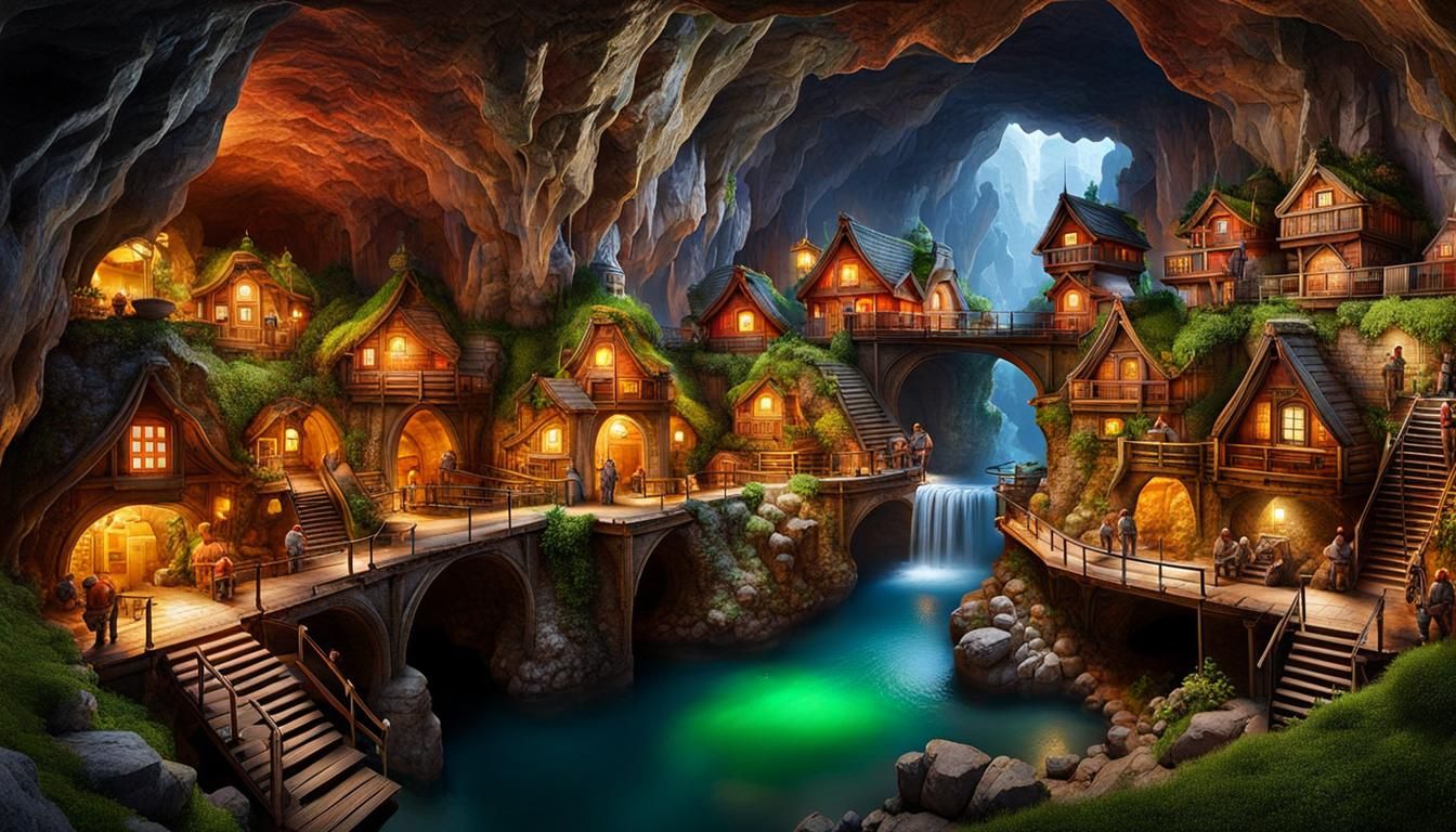 Thriving underground village   by @Bellemia