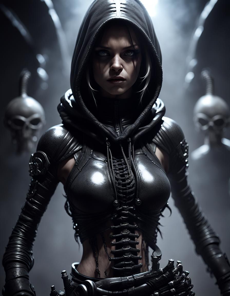 girl creed assassin, dark smoke around,, bright backlight ci...