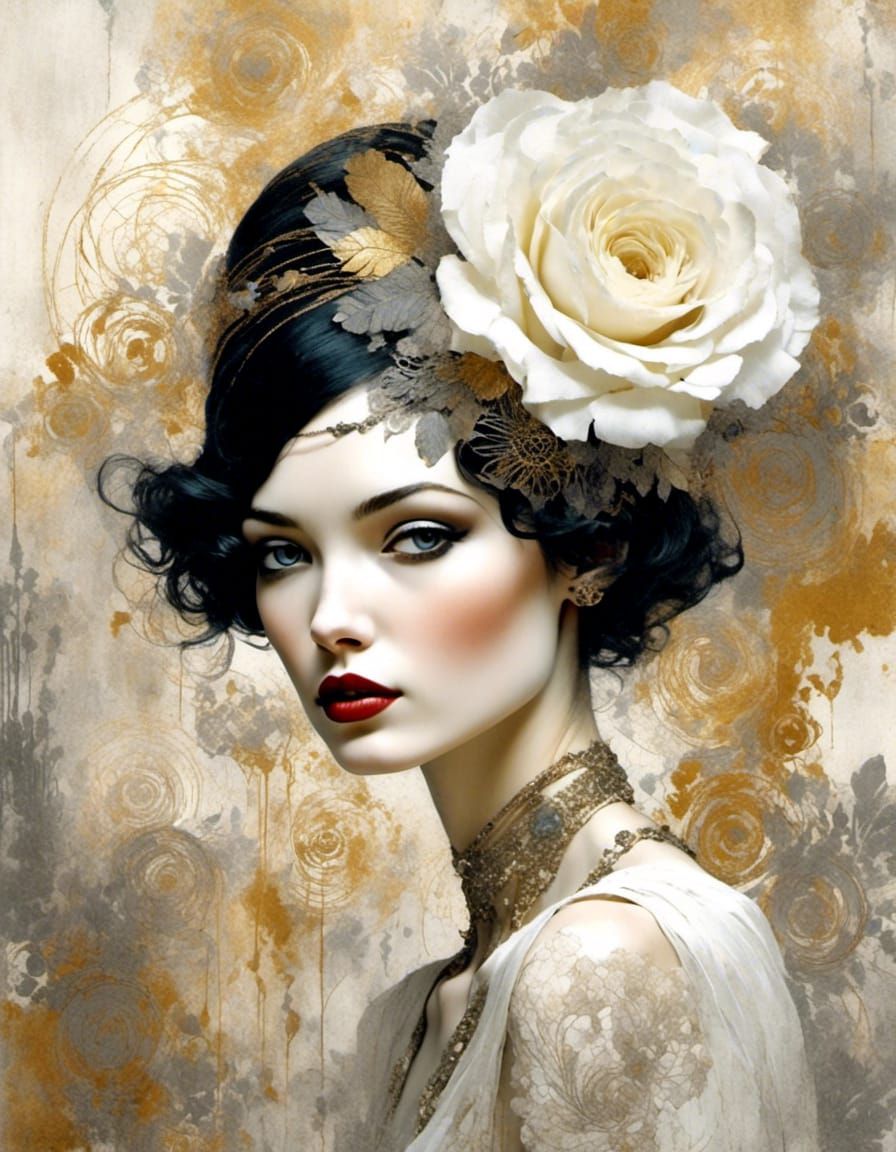 1920s Girl Portrait with Rose in Surreal Style