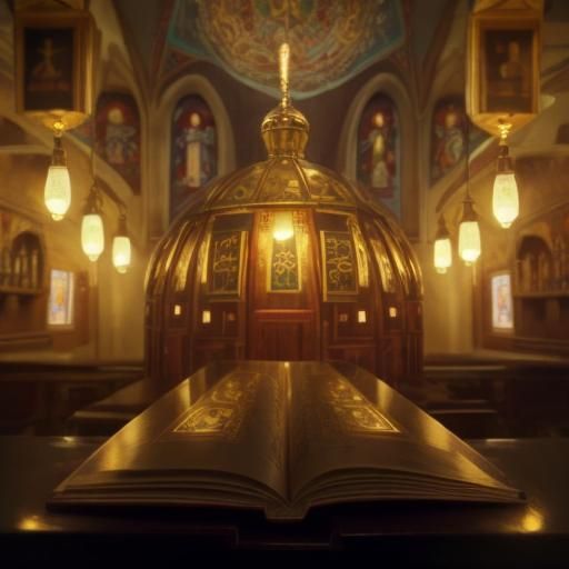 Old Orthodox, an open book sitting on top of a table in a ch...