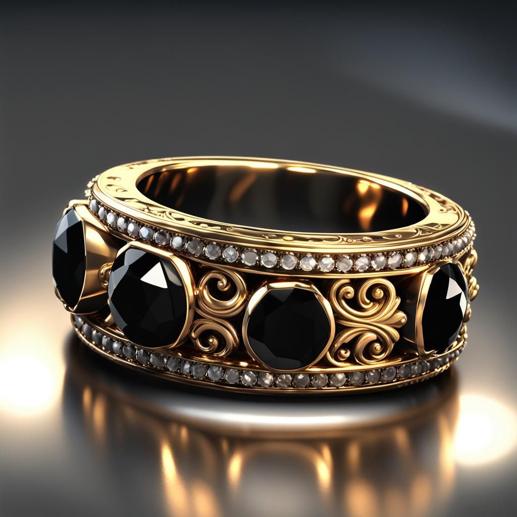 A ((half eternity band ring)))  adorned with luxurious ((bla...