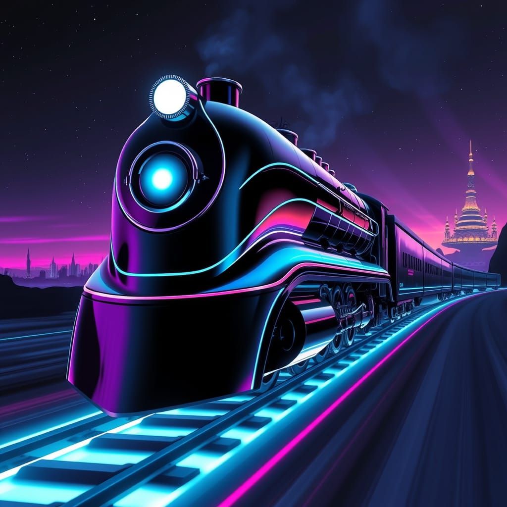 Retro-Futuristic Train Blends Steam Power with Cyberpunk Ele...