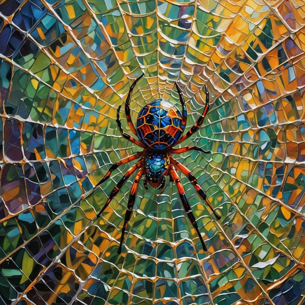 A beautiful spider web with a multi coloured spider