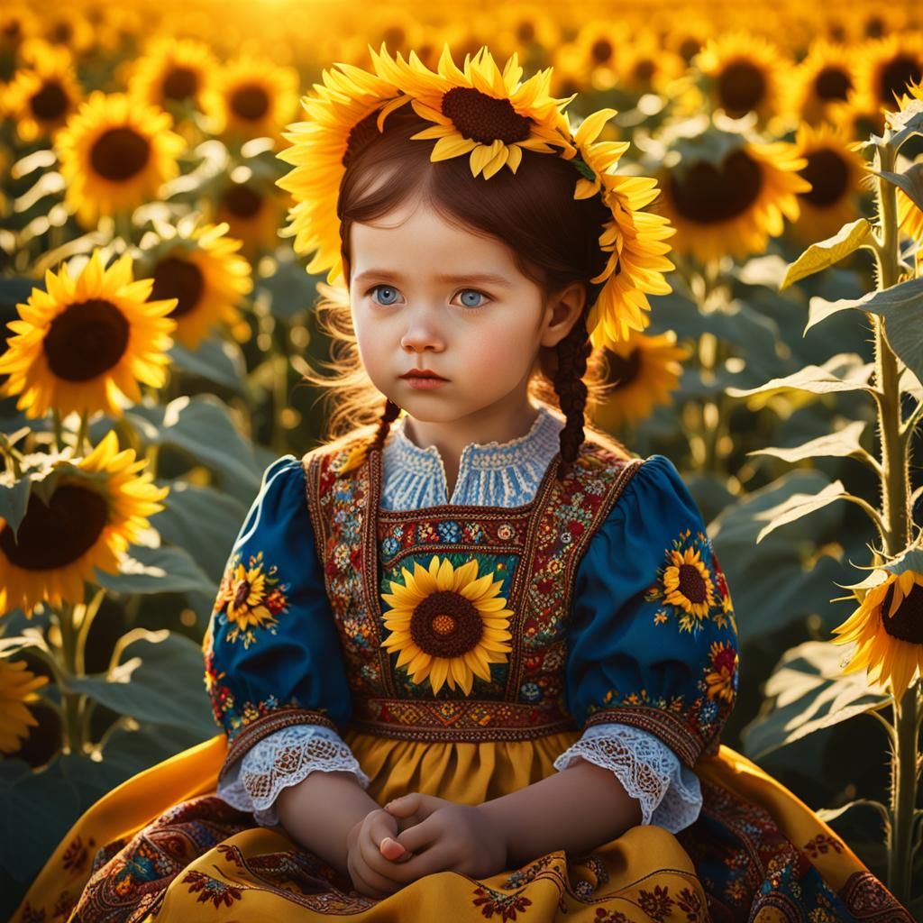 Serbian Folk Art: Girl in Sunflower Field