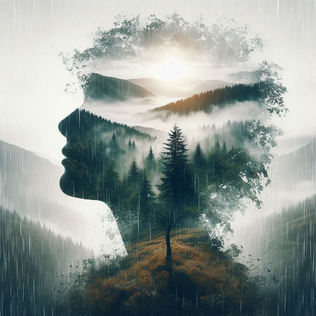 double exposure beautiful fantasy DALL-E 3 portrait landscap...