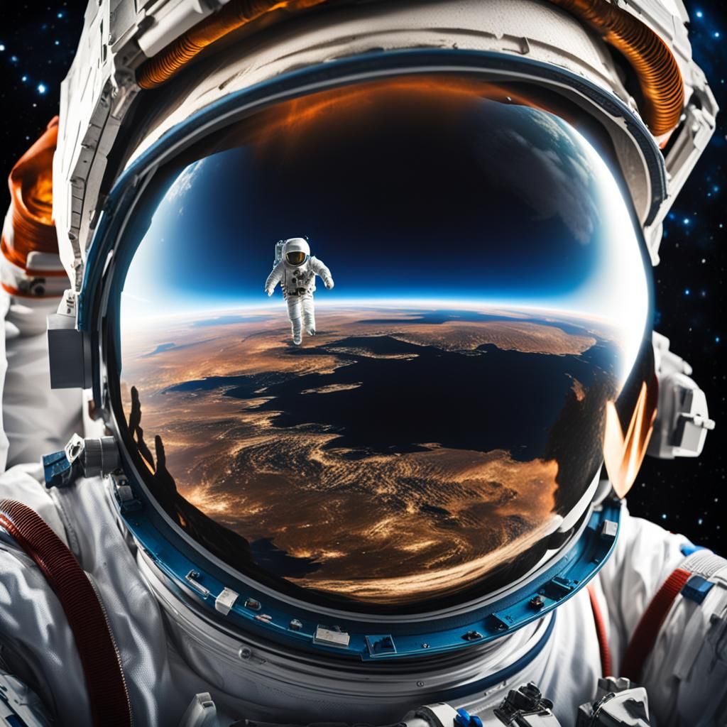 Extreme close-up of an astronaut's helmet reflecting the Earth  by @ArtByAj