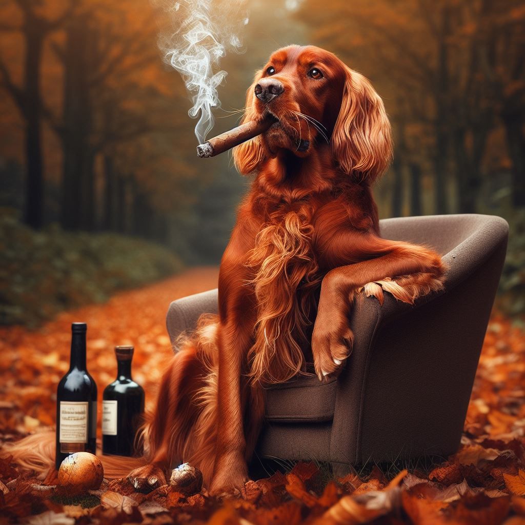 mon setter irlandais  quand je suis pas là fume mes cigares ...