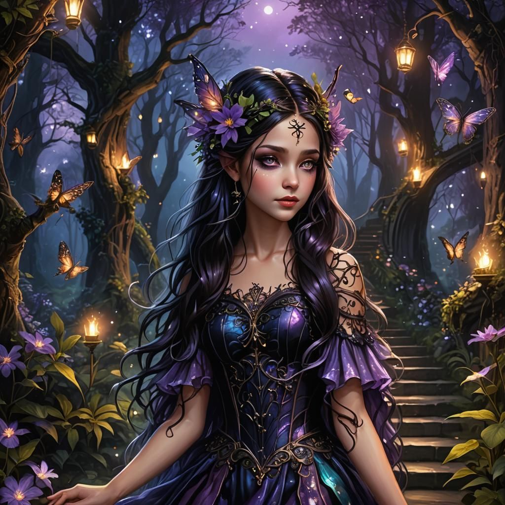 Enchanted Gothic Forest Path with Fairy