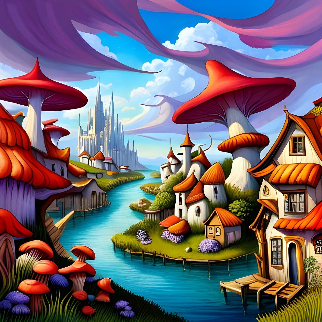 Fantasy Landscapes: River through Mushroom Village