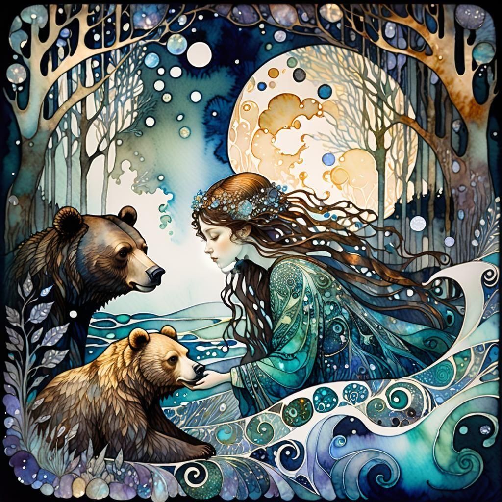 watercolor illustration ;alcohol ink,  opalescent mother of pearl  fractal; wave function; Zentangle; ...  by @Jano