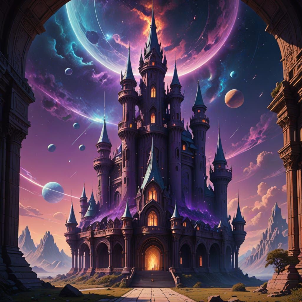 Surreal Dreamy Palace in Nebula, Digital Matte Painting