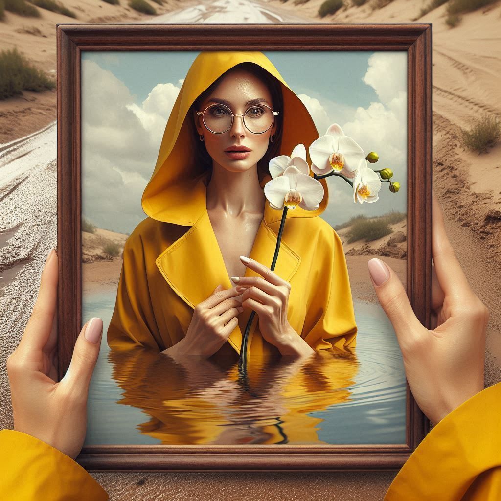 Woman in raincoat and orchid