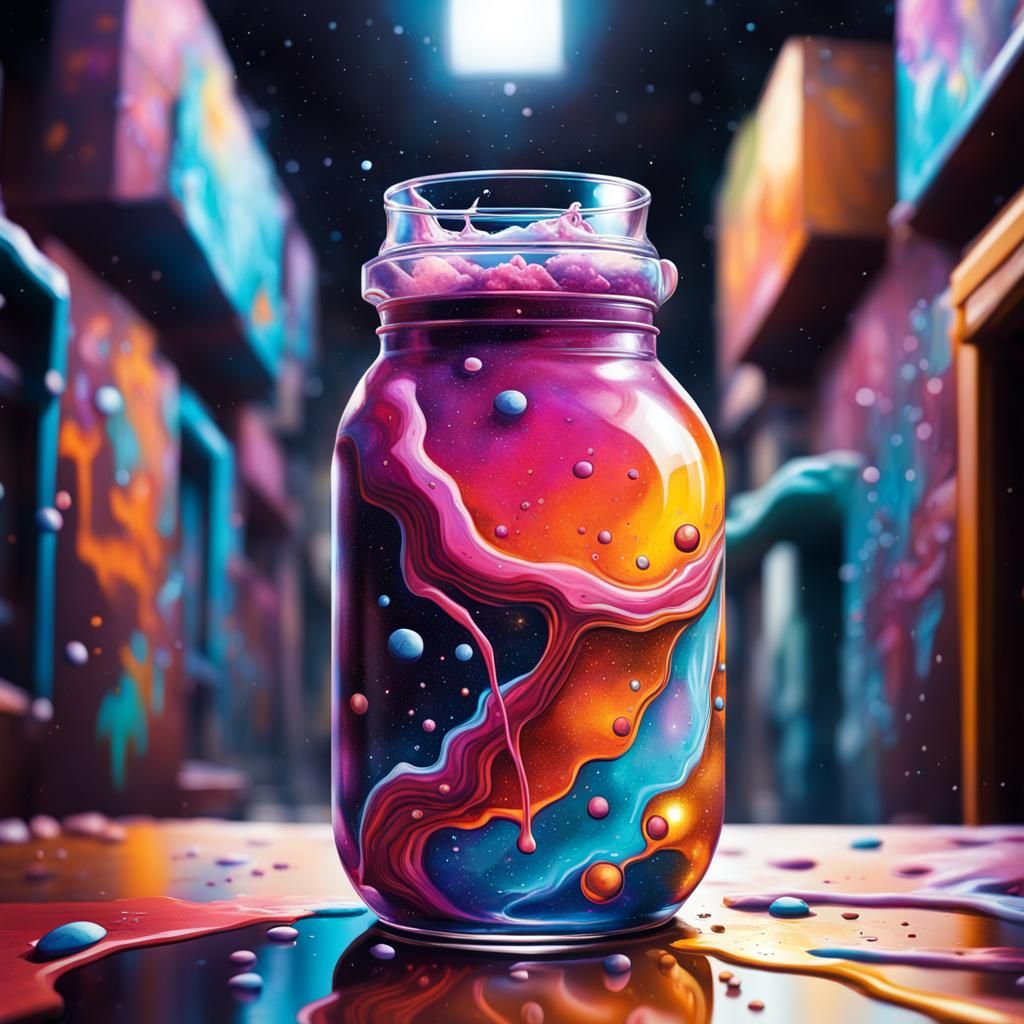 Galactic Drink in Wine Jar: Graffiti Art Style