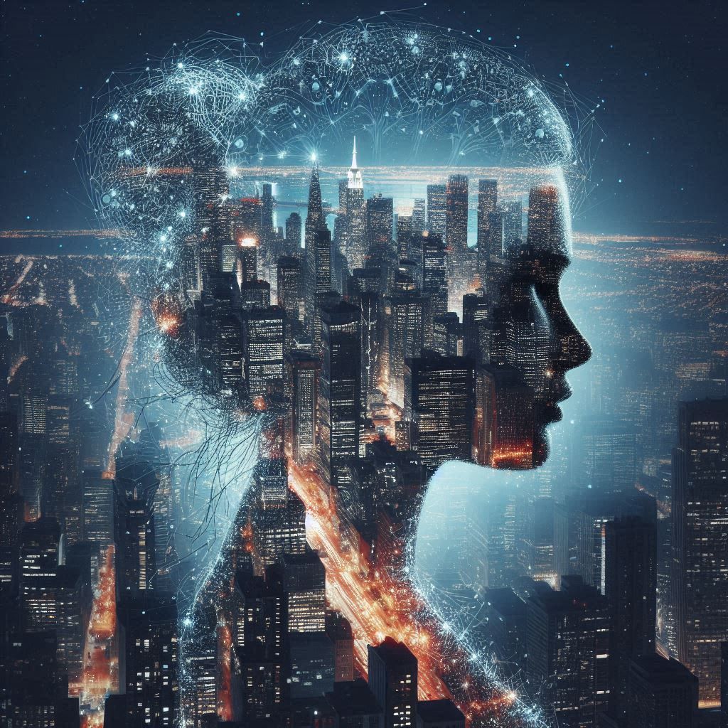 double exposure beautiful fantasy DALL-E 3 portrait landscape..