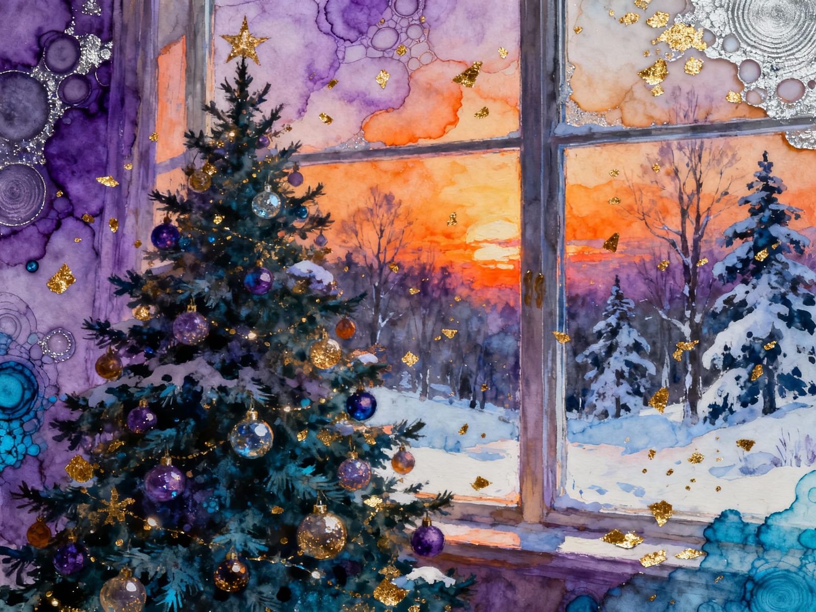 Christmas morning, looking out a window to a lovely winter scene.   by @ArtMew94