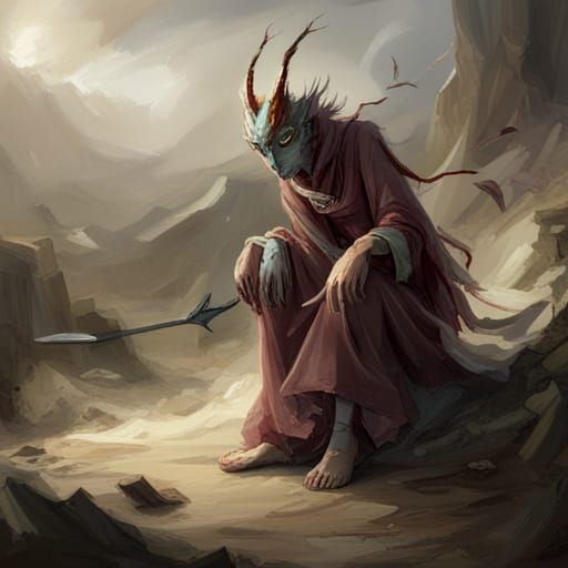 Grotesque Avian Humanoid in Dark Fantasy Style