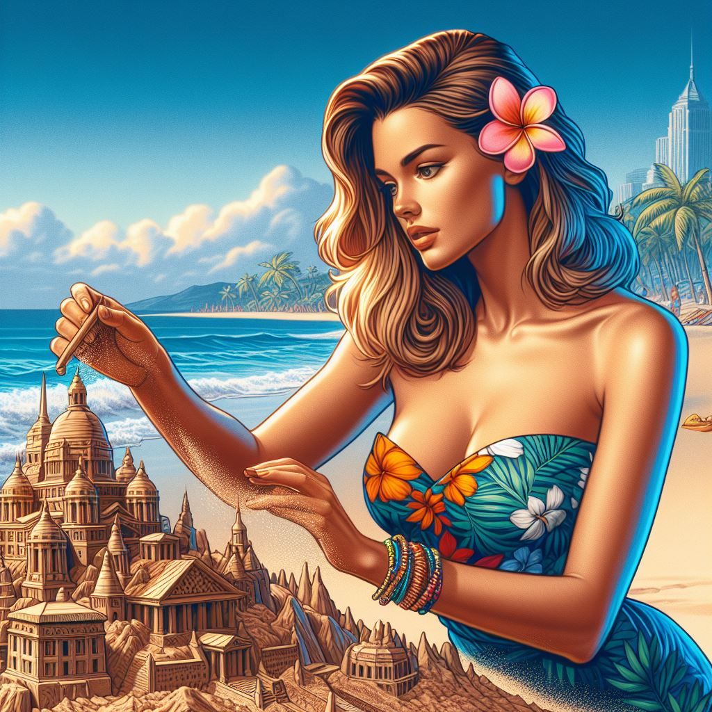 Creating sand sculpture at the beach (version 4)