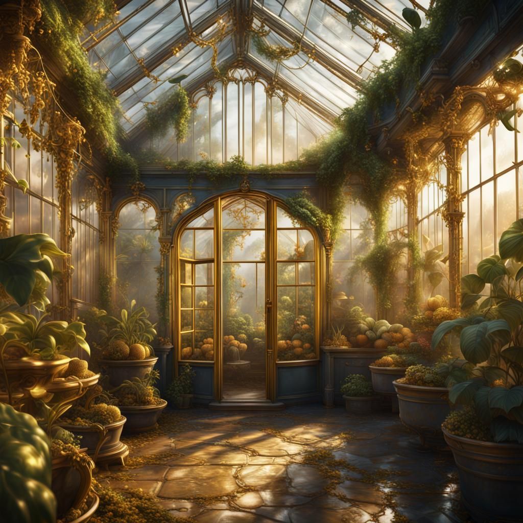 The dawn lit greenhouse - AI Generated Artwork - NightCafe Creator