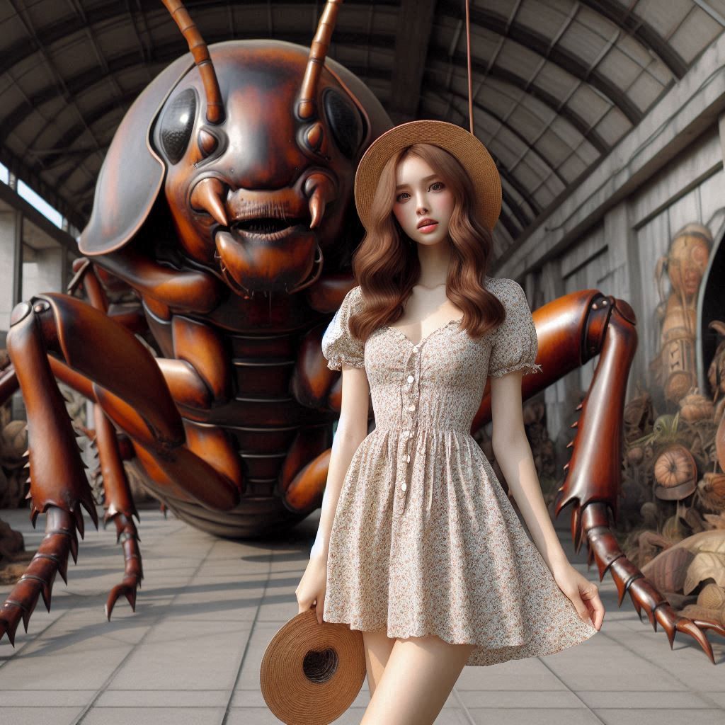 Girl and cockroach