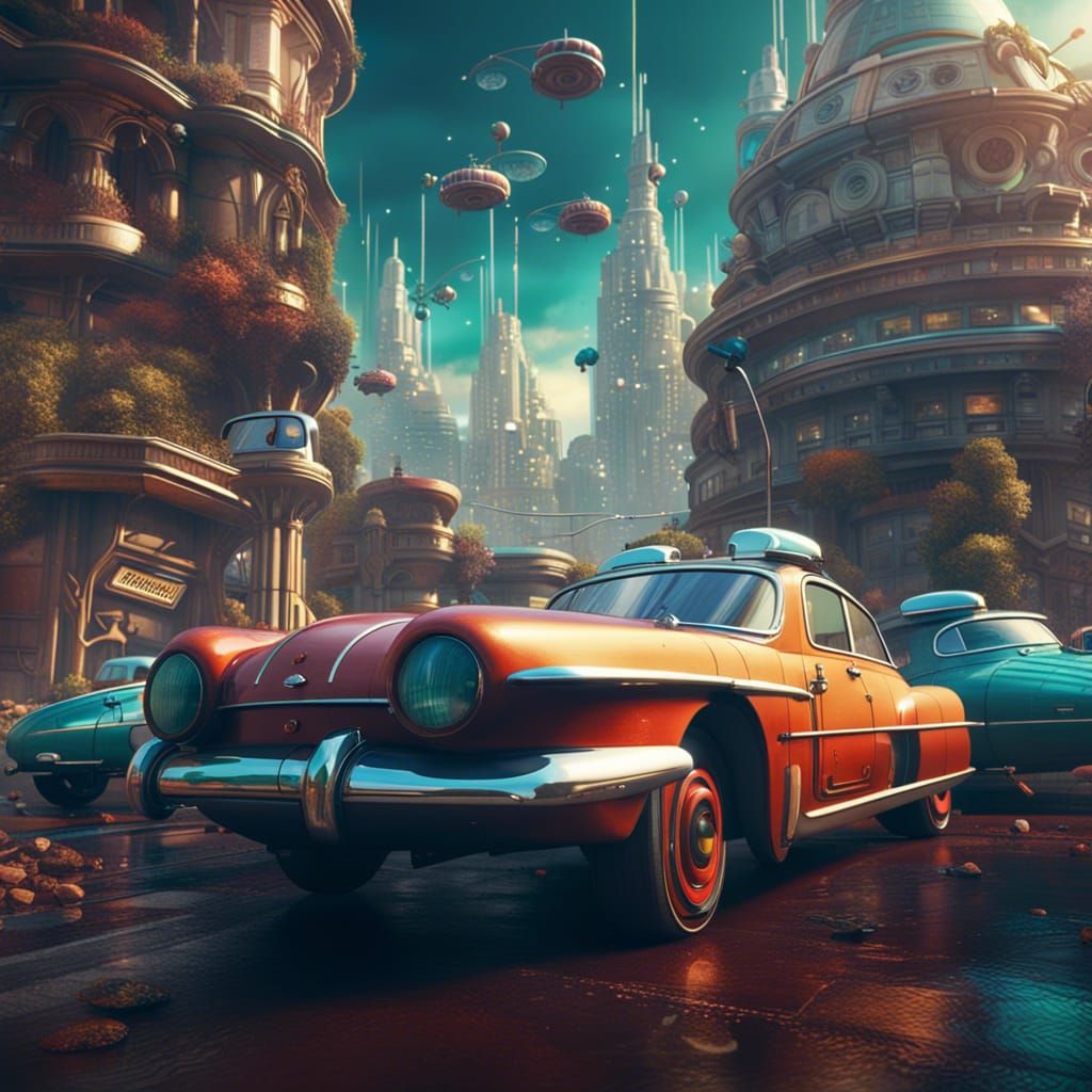 retrofuturism vintage cars 