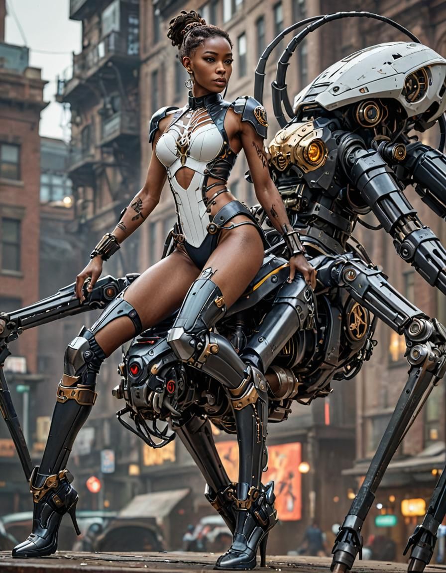 Cyberpunk Mech-Spider Bard in Gothic Environment