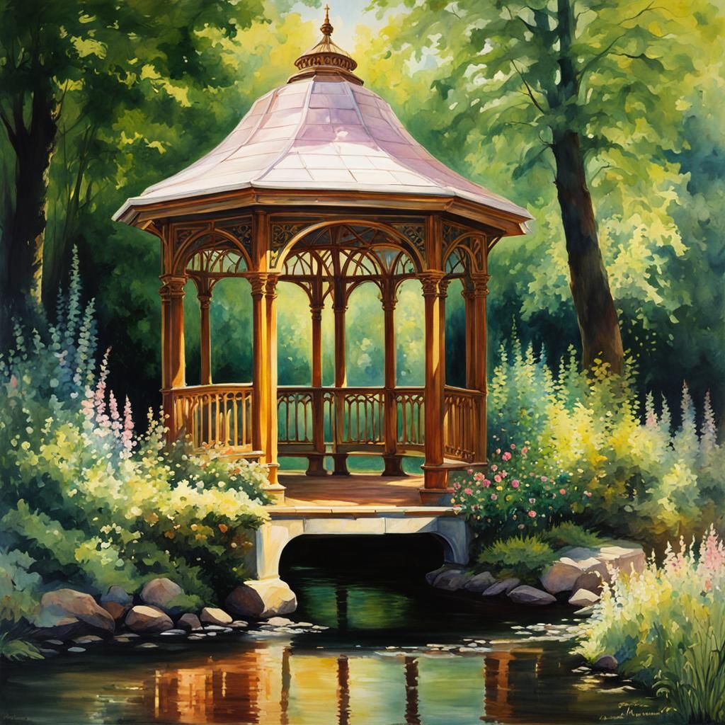 Gazebo and little stream - AI Generated Artwork - NightCafe Creator